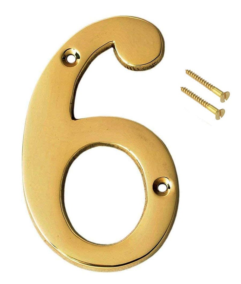 eSplanade 4" Brass House Hotel Door Number Plaque Sticky Numeric Numerical Digit 0-9 (6(six)) - Image 1